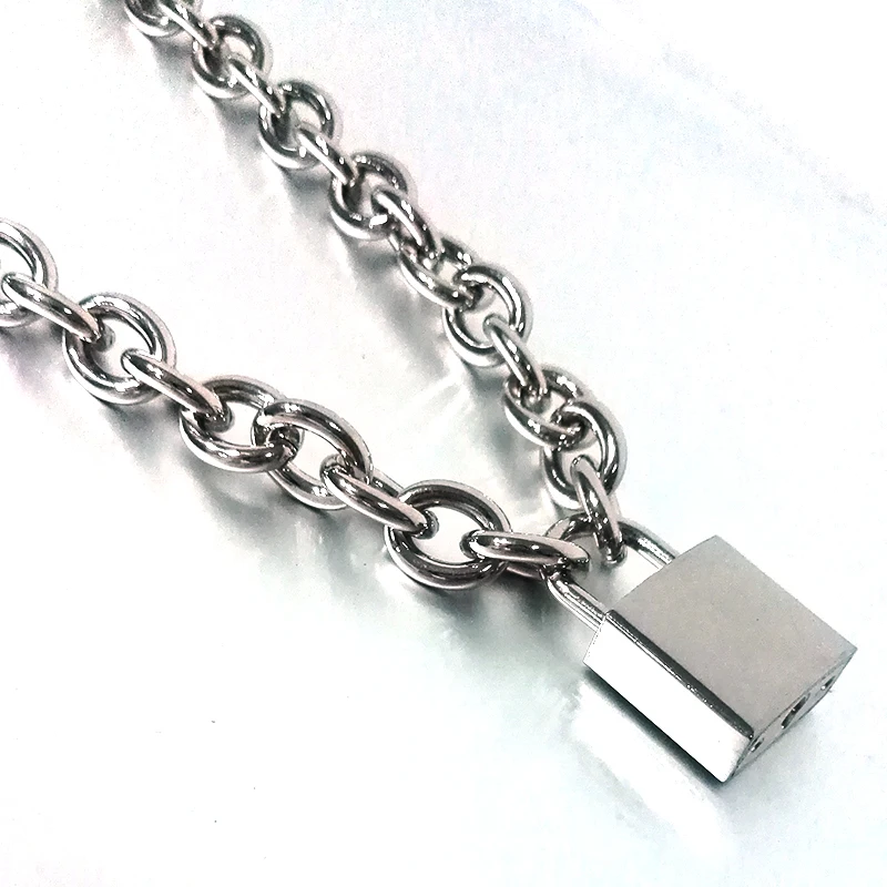 Handmade Men Women Unisex Chain Necklace Heavy Duty Square Lock Padlock Choker Metal Collar