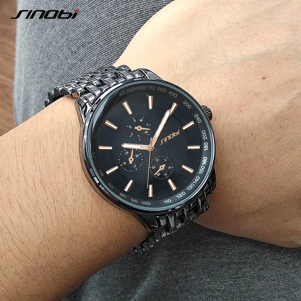 SINOBI Fashion Casual Watch Men Watches Top Brand Luxury Black Saat Business Geneva Quartz Wristwatches Relogio Masculino