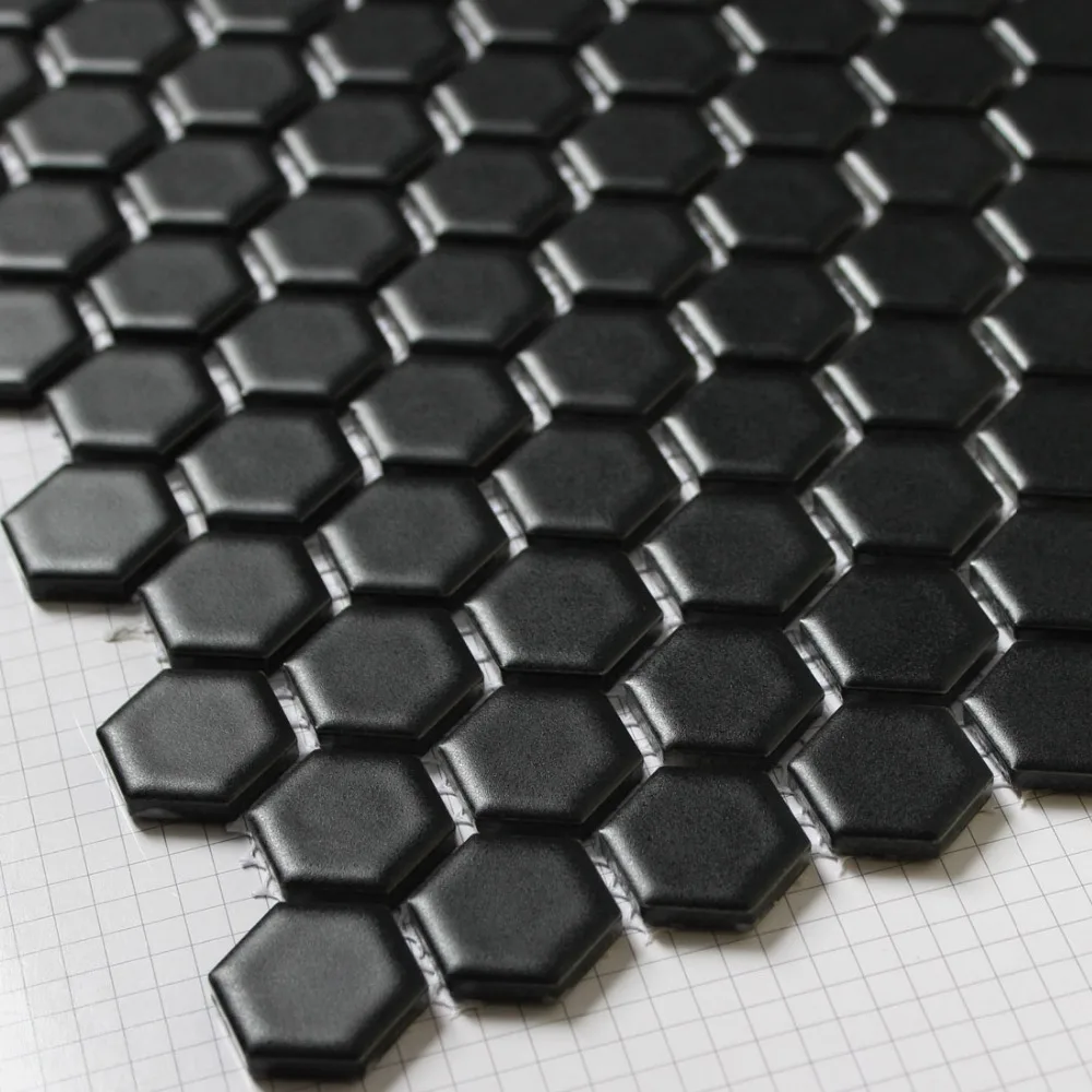 Factory Simple Matt Black Hexagon Ceramic  Mosaic Tile for kitchen shower bathroom wall floor tile