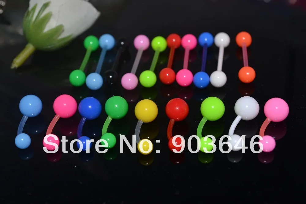 

200pcs Body Jewelry Piercing Solid Color Navel Belly Button Tongue Ring Barbells UV Flexible Free shippment