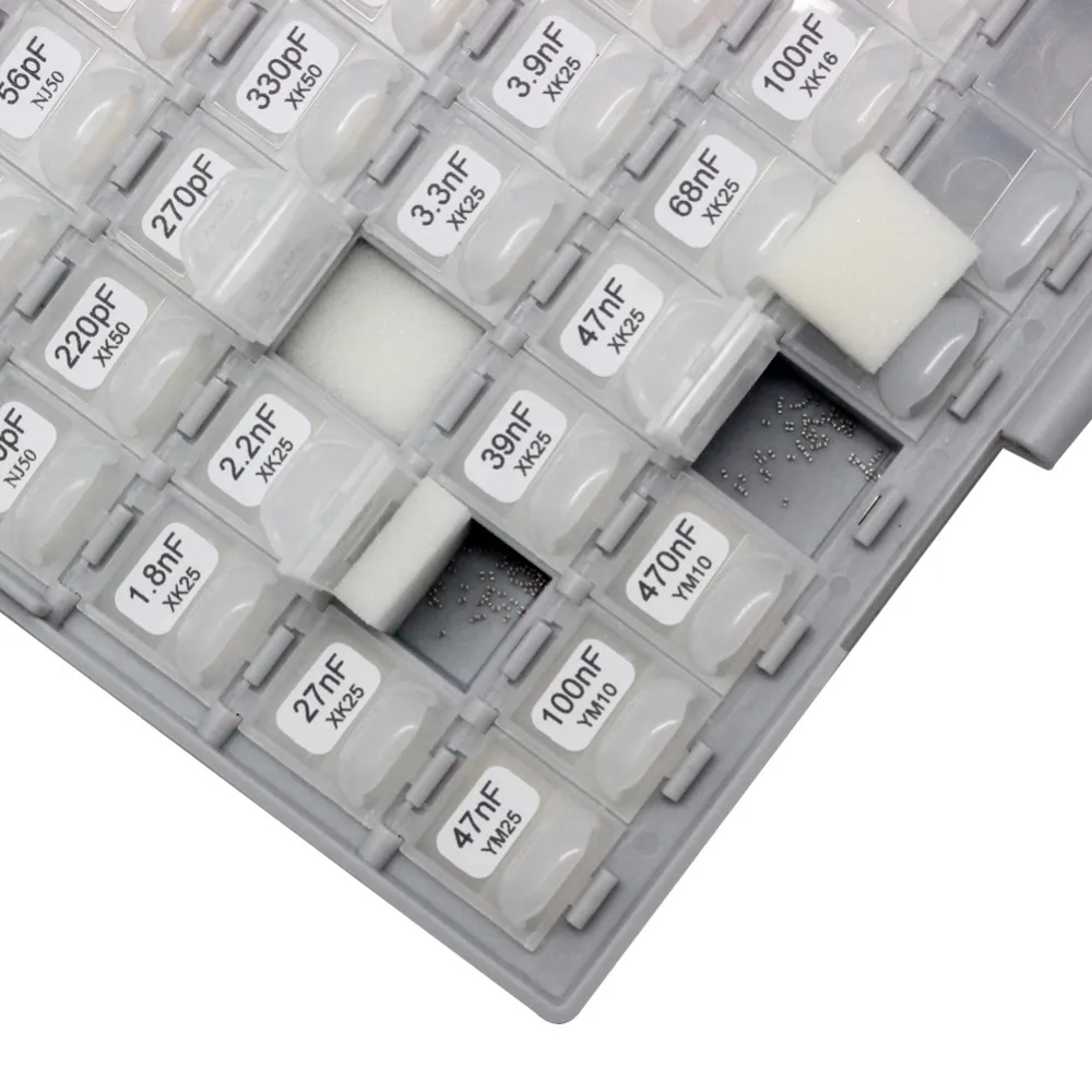 AideTek SMD 0402 Engineering Sample Capacitor ชุด 75 ค่า X50pcs 0.5 p 1 uF X7R capacitor กล่องชุดกล่องเครื่องมือพลาสติก c0450