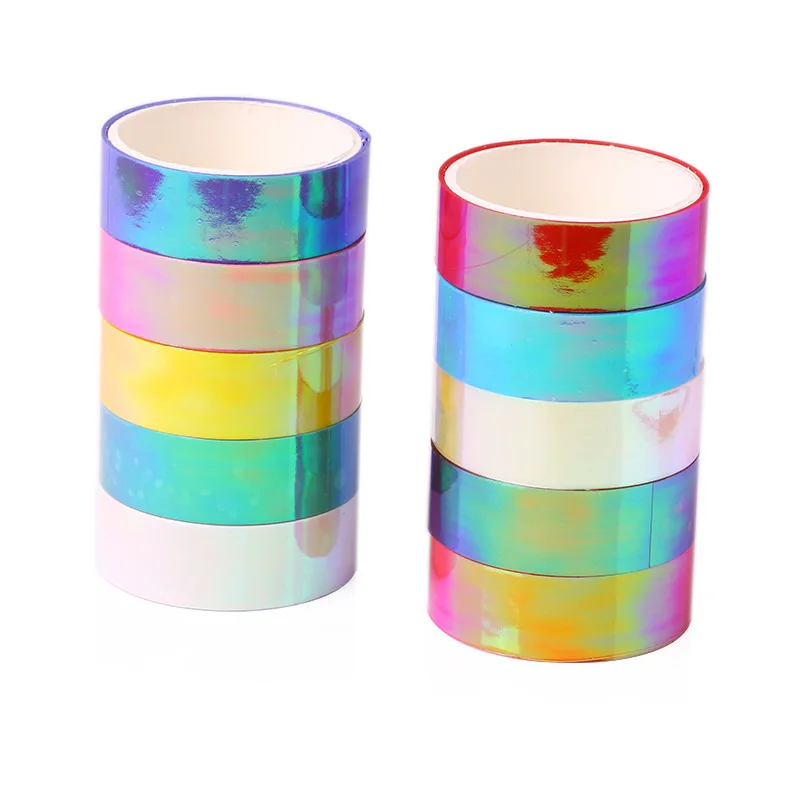 Juego de cintas de enmascarar Washi Tape, pegatinas láser para álbum de recortes, Cinta Adhesiva Decorativa, Washi Fita Adesiva Glitter, 10 Uds.