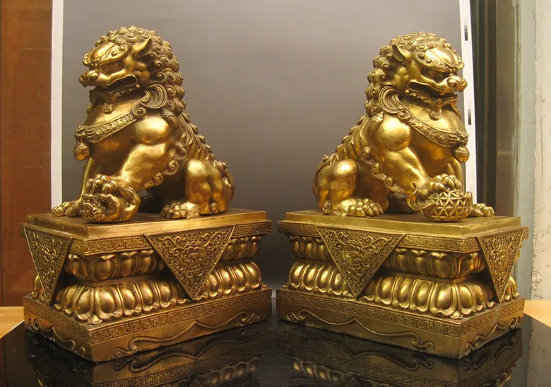 wholesale bronze factory Copper crafts feng shui home decoration extra large lions gate copper lion lucky preopening gift