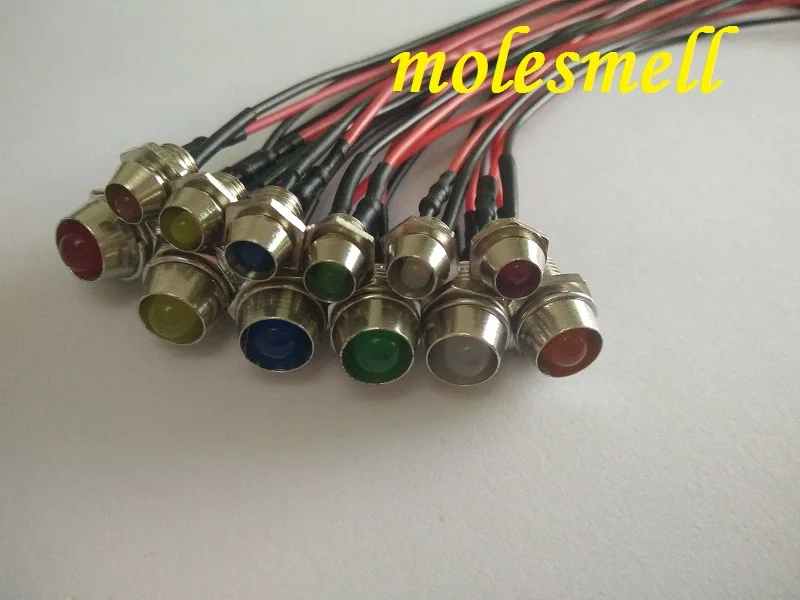 5pcs 3mm/5mm 12V DC Pre-Wired diffused LED + Chrome Bezel Holder Light red yellow blue green white orange warm white diffused