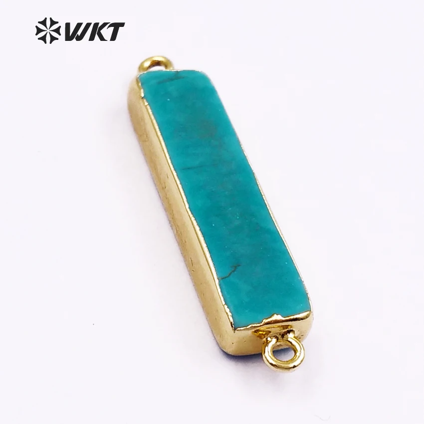 

Fashion !! Natural howlite long rectangle pendants with gold electroplated,connector pendants with double loops(WT-C062)