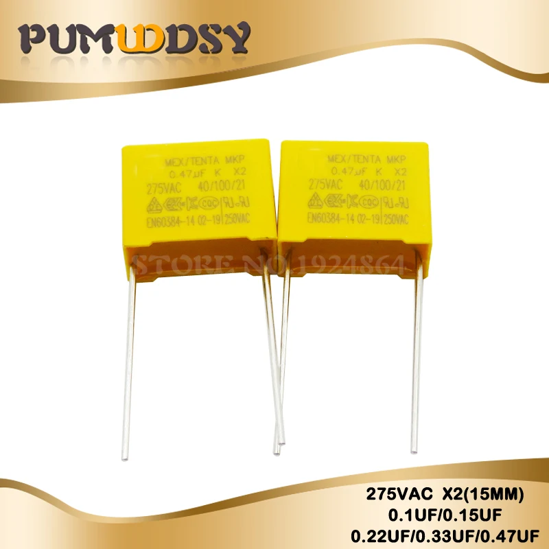 10PCS 275VAC Pitch 15mm X2 Polypropylene film capacitor 0.1UF 0.15UF 0.22UF 0.33UF 0.47UF 104K 154K 224K 334K 474K