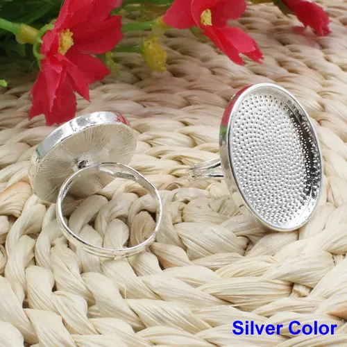 Onebeading Fit 18x25mm Oval Cabochons Metal Ring Blank Setting Bezel Tray Base DIY Ring Making Accessories 10pcs K05124