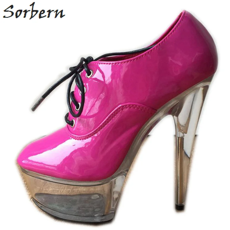 

Sorbern Hot Pink Women Pumps Spike High Heels Lace Up Transparent Platform Heels Punk Shoes Clear Heel Shoes Ciber Monday