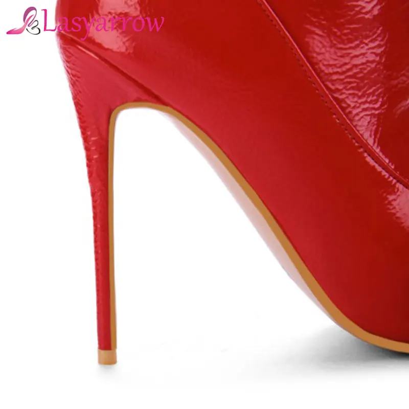 Lasyarrow delle Donne di Alta Della Coscia Stivali A Stiletto Sexy Stivali Sopra il Ginocchio Delle Donne Sexy Stivali Rosso Nero Pelle Verniciata