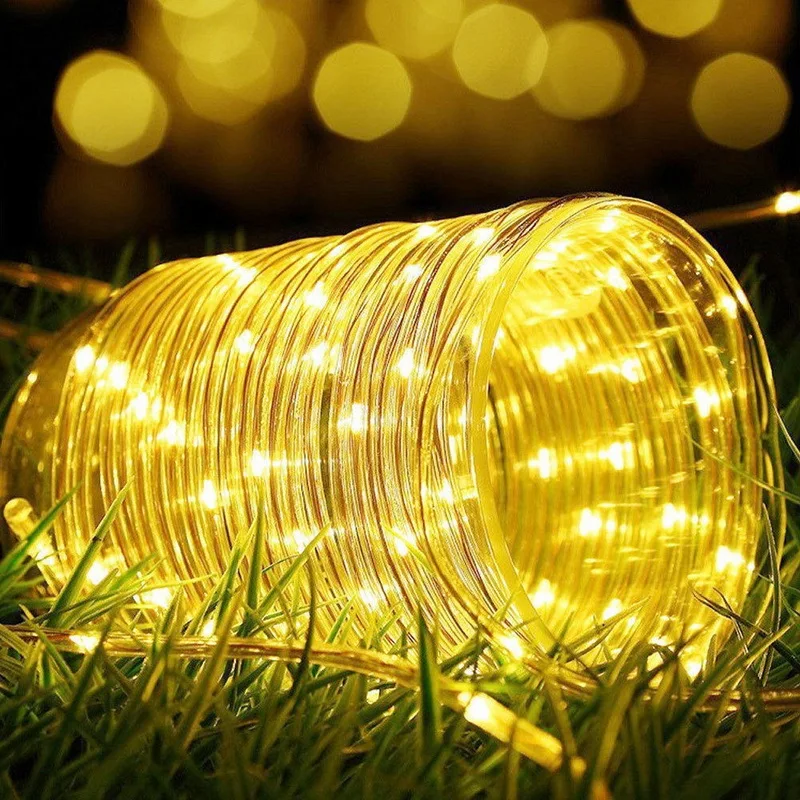 Guirxiété lumineuse solaire à LED pour clôture de jardin et paysage, ULextérieure, tube, 62 lumières dégradées, 7m, 12m, 50, 100LED