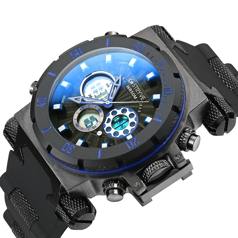 Stryve 5ATM Waterproof S8015 Mens Diving Watches Sport Brand Luxury Led Digital Hot Sales White WristWatch Relogio Masculino