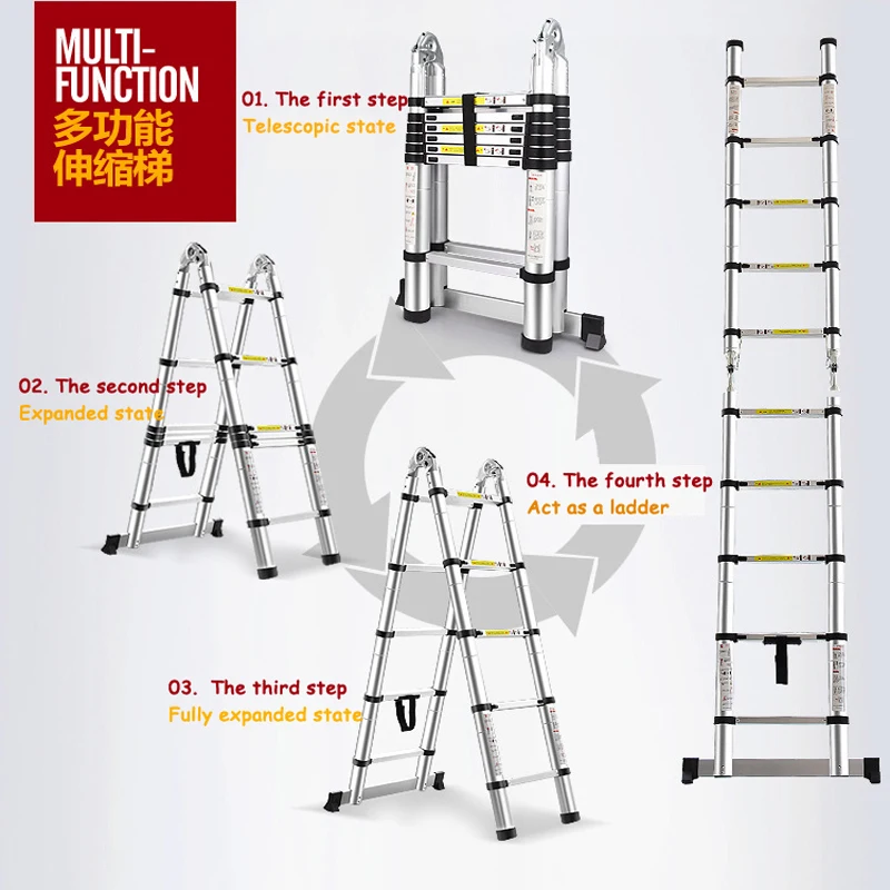 2.5M+2.5M Aluminum Telescopic Ladder With Joint Multifunctional Aluminum Alloy Articulated Telescopic Ladder Extension Ladder