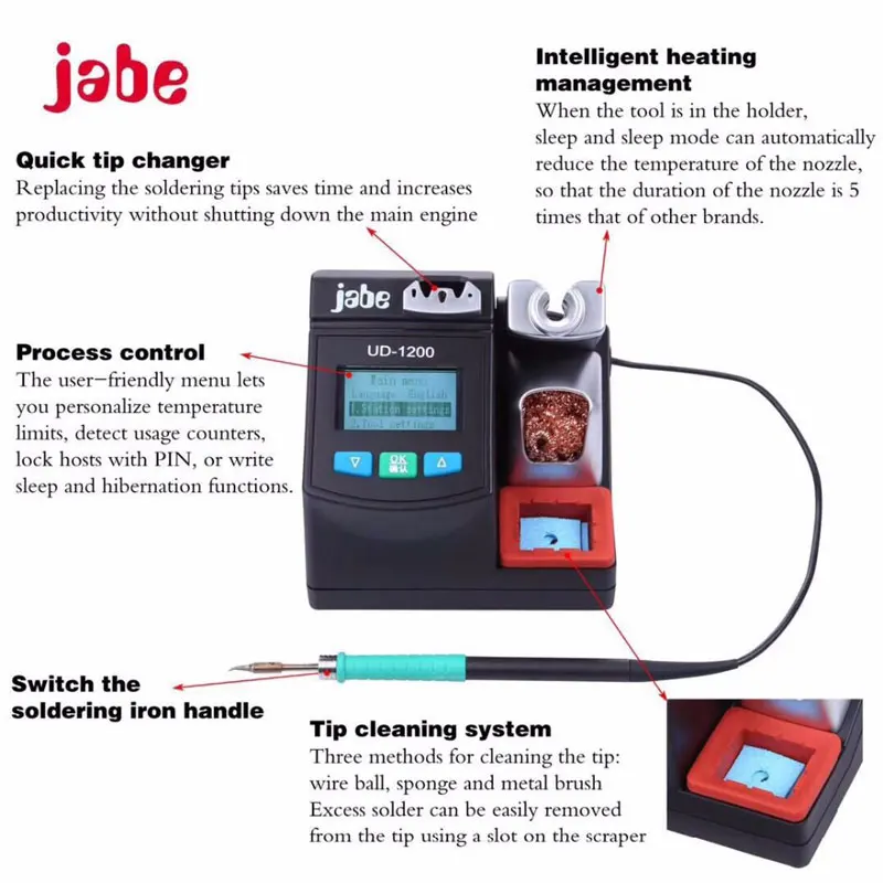 Jabe UD-1200 T245 Lead-free Intelligent soldering iron Station Welding 2.5S Rapid Heating With Dual Channel Power Heating System