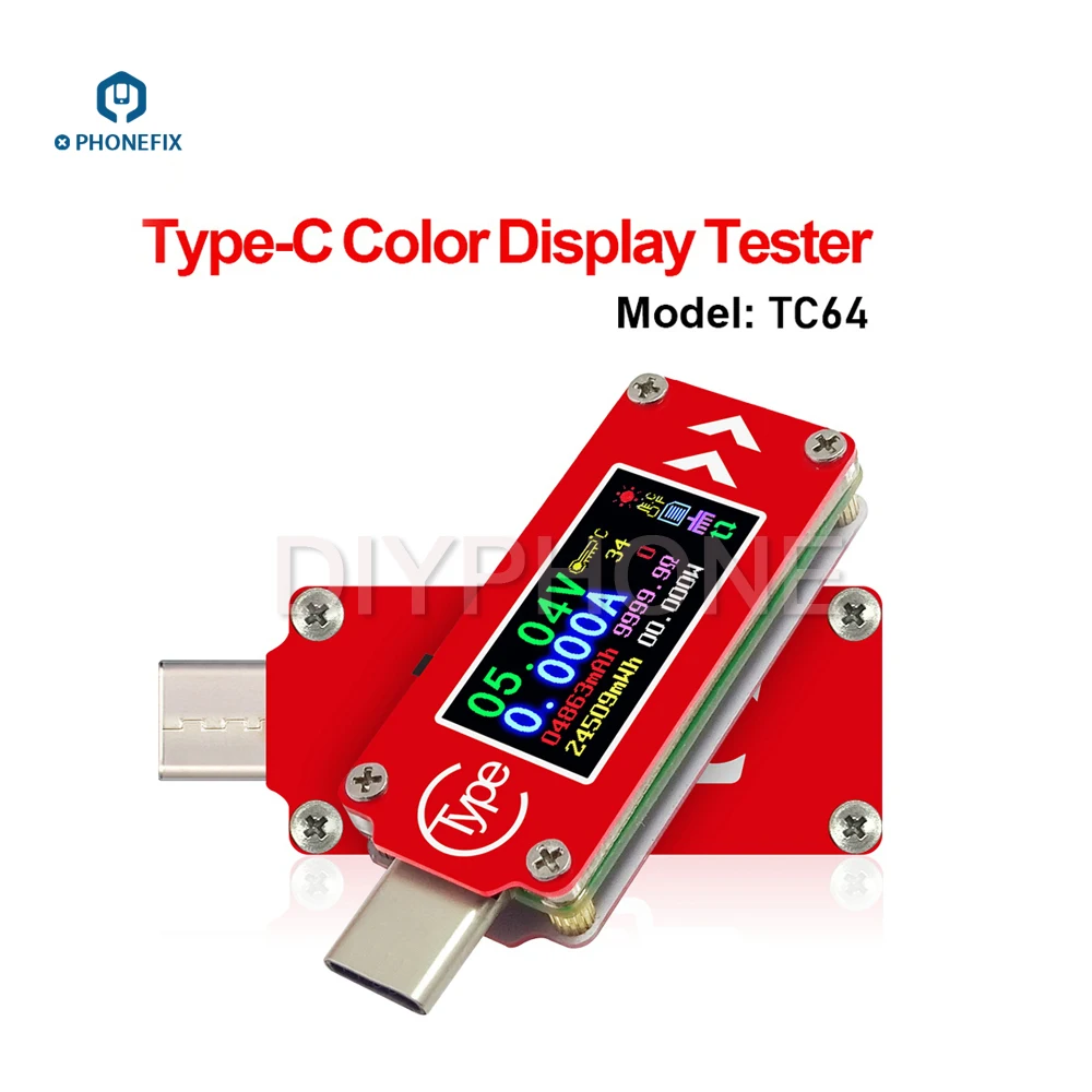 RD TC64 Type-C مقياس متعدد صغير ملون 0.96 بوصة شاشة الكريستال السائل USB الفولتميتر مقياس التيار الكهربائي