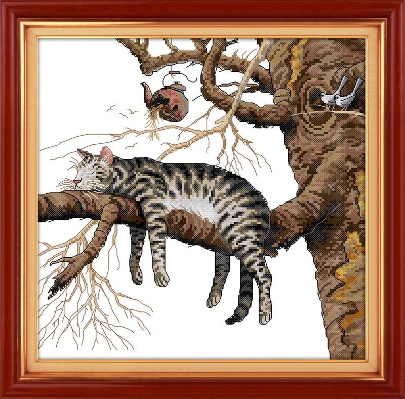 UN Gatto Pigro Contati 11CT 14CT DMC Punto Croce FAI DA TE Dimension Cross Stitch per il Caldo Del Ricamo Complementi Arredo Casa Needlework Artigianato