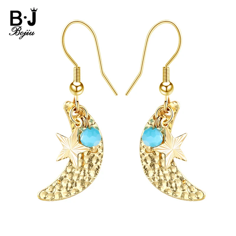 BOJIU Gold Moon Star Drop Dangle Earrings For Women Boho Eardrop Ear Hook Pendant Earring Jewelry Christmas Valentine Gift EA045