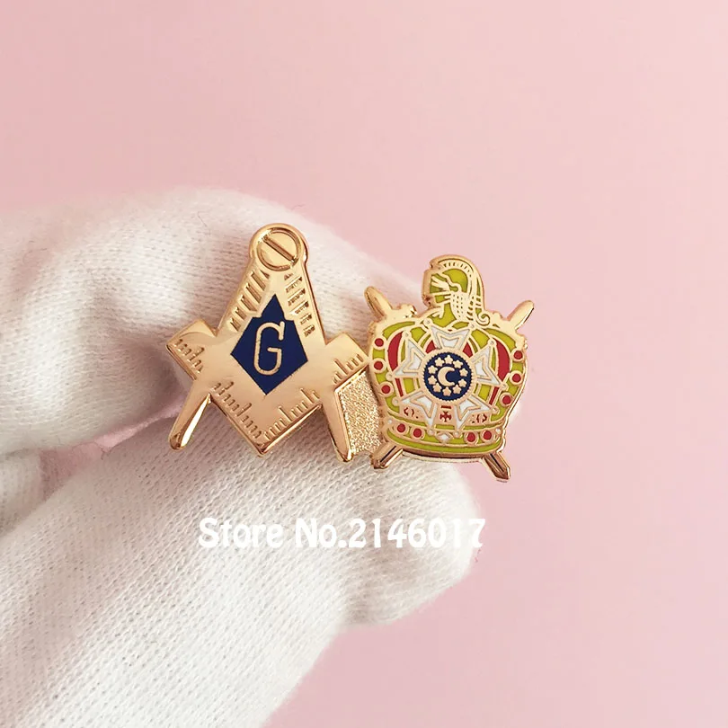 

50pcs Custom Badge Free Masons Lapel Pin Brooch Masonry Metal Craft Masonic International Order of Demolay Square Compass Pins