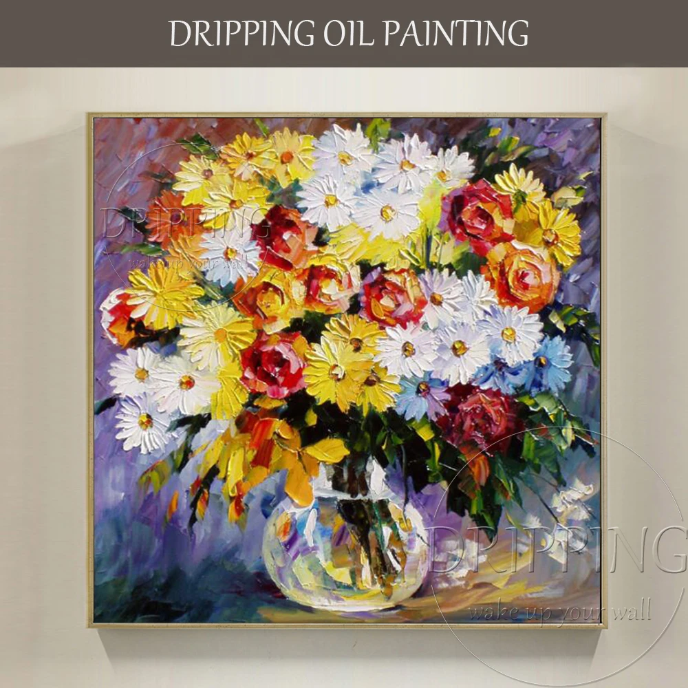 

Artist Hand-painted Beautiful Vase Flower Oil Painting on Canvas Knife Painting Flower Picture Hand-painted Flower Painting Oil