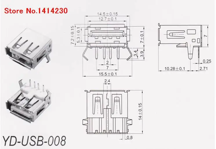 Conector de solda fêmea Jacks, PCB soquete, USB tipo A, porta padrão, venda quente, 2024, 10pcs