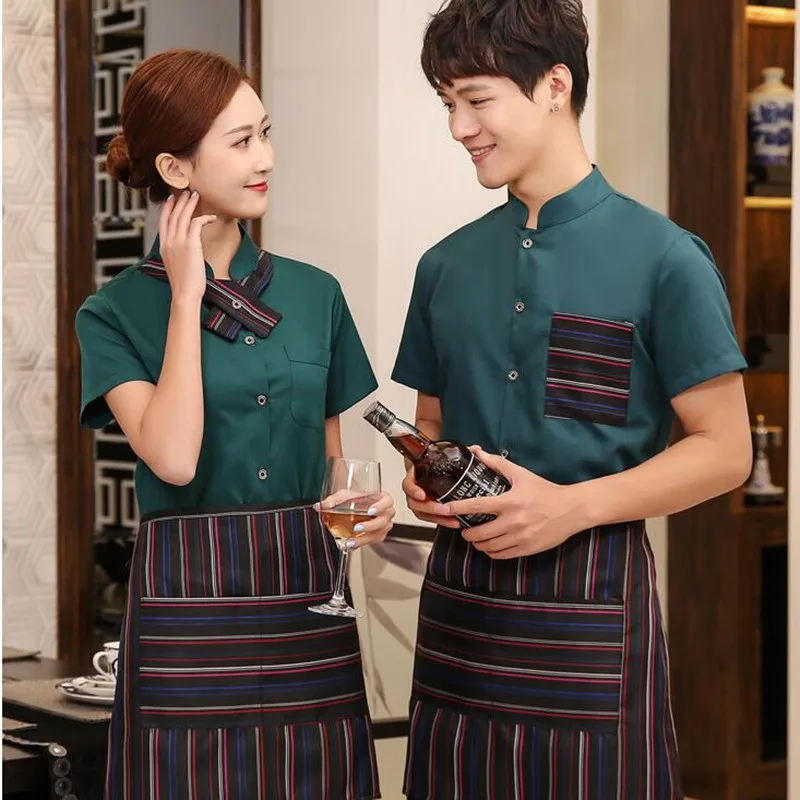 

Hotel Workwear Women Summer Fast Food Short Sleeve Fast Food Shop Work Jacket Restaurant Cafe Bakery Men Waiter Uniform H2123