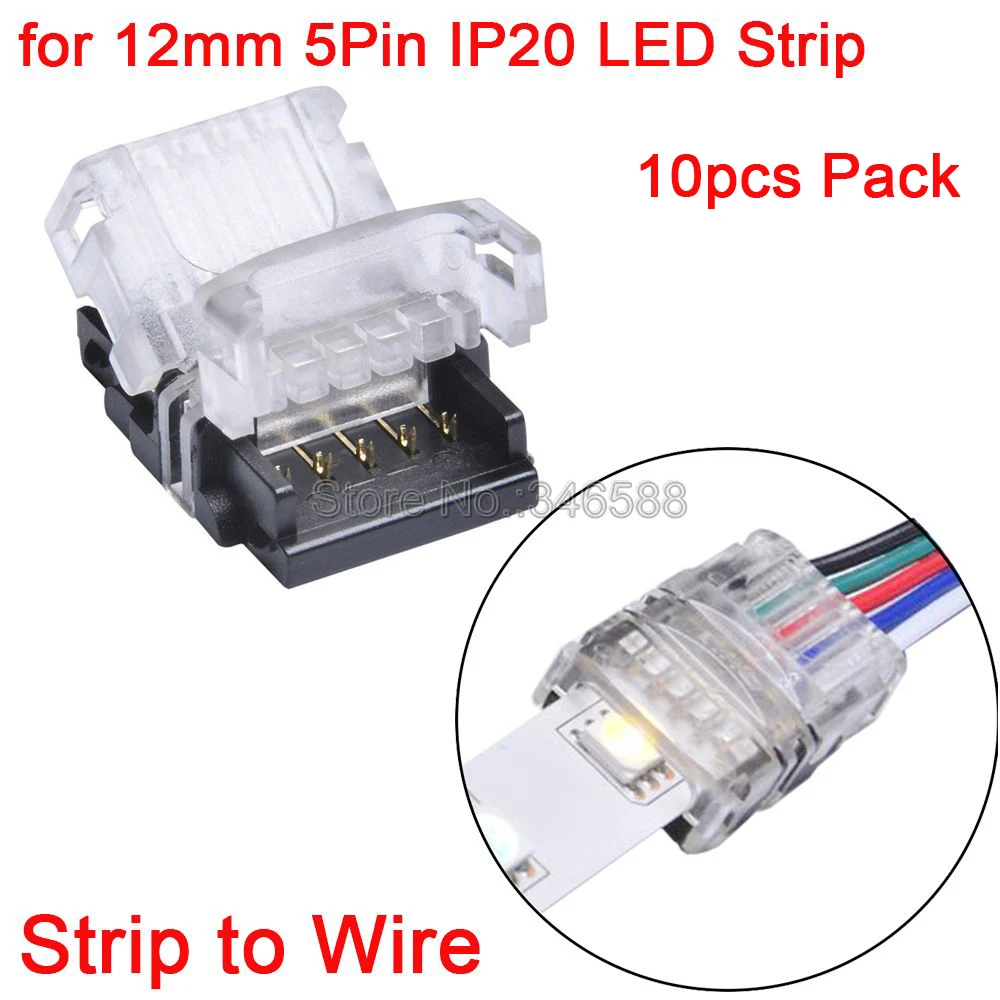 10pcs 5Pins LED Strip to Wire Quick Connector for 12mm 5050 RGBW IP20 Non-waterproof LED Strip to Wire Connection Terminals