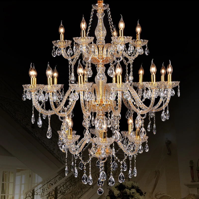 

Morden 3 layer 24 Arms Large Gold crystal chandelier stair Long Crystal Chandelier Lighting Restaurant Hotel Hall villa large