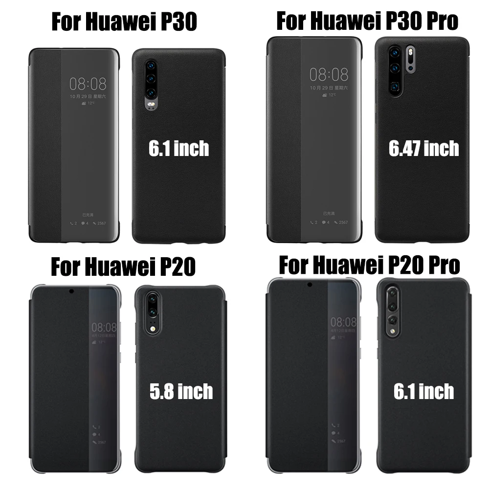 Funda de cuero con tapa para teléfono móvil Huawei, carcasa rígida con ventana delgada para Huawei P30, P40, P50 Pro, P20 P, 30, 20 Lite, P30pro,