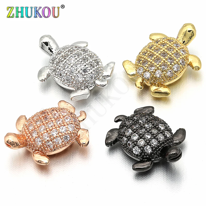 9*12mm Brass Cubic Zirconia Turtle Beads for DIY Jewelry Findings Accessories, 1 Pcs,Mixed Color, Hole:0.5mm, Model: VZ155