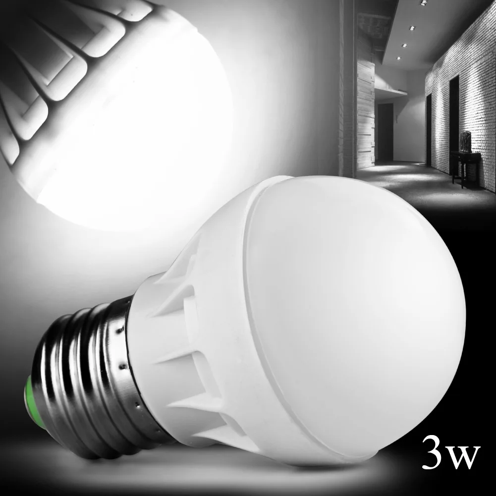 E27 3W Energy Saving Lamp Globe Bulb Ball Light White AC 220-230V White  for Shop Home Kitchen Office Exhibition Lighting