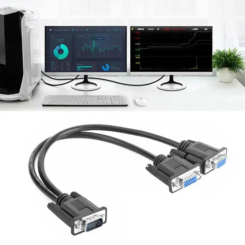 ALLOYSEED 1 Male VGA to 2 Female VGA Splitter Cable 2 Way VGA  Monitor Dual Video Graphic LCD Y Splitter Cable