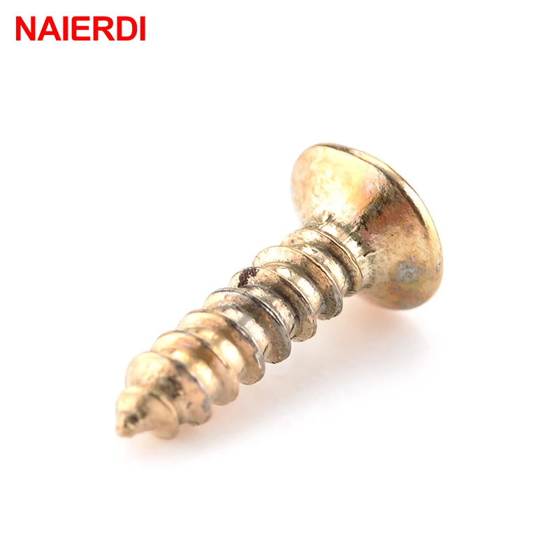 100PCS NAIERDI 2x6/8/10mm Screws Nuts Golden M2 Flat Round Head Fit Hinges Countersunk Self-Tapping Screws Wood Hardware Tool