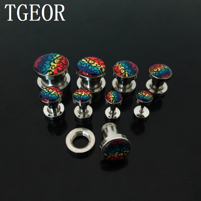 1pcs ear gauges leopard logo printed ear tunnel stainless steel screw on Flesh Tunnel HIGH QUALITY