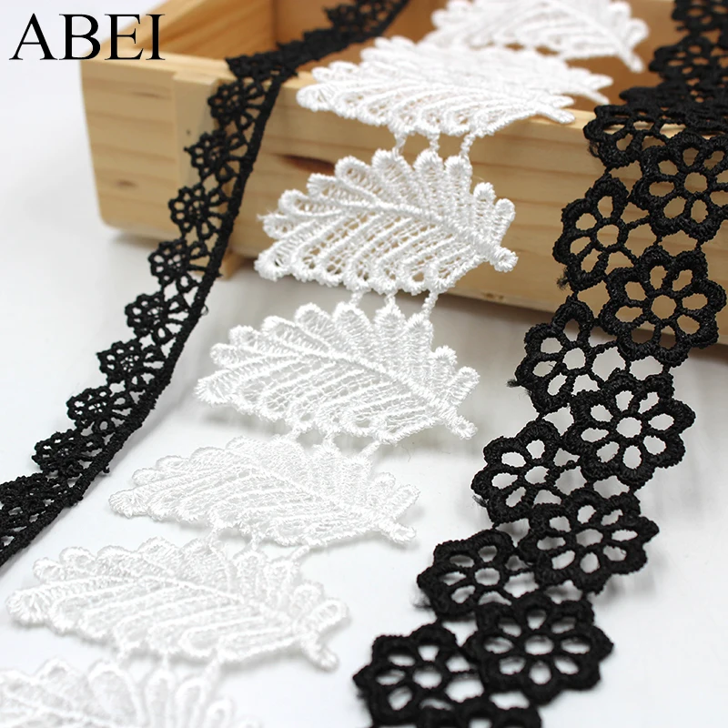 5yards/lot White Black Flower Leaf Lace Trims Embroidery Fabric Lace Ribbon for Sewing Crafts Diy Clothes Garments Accessories