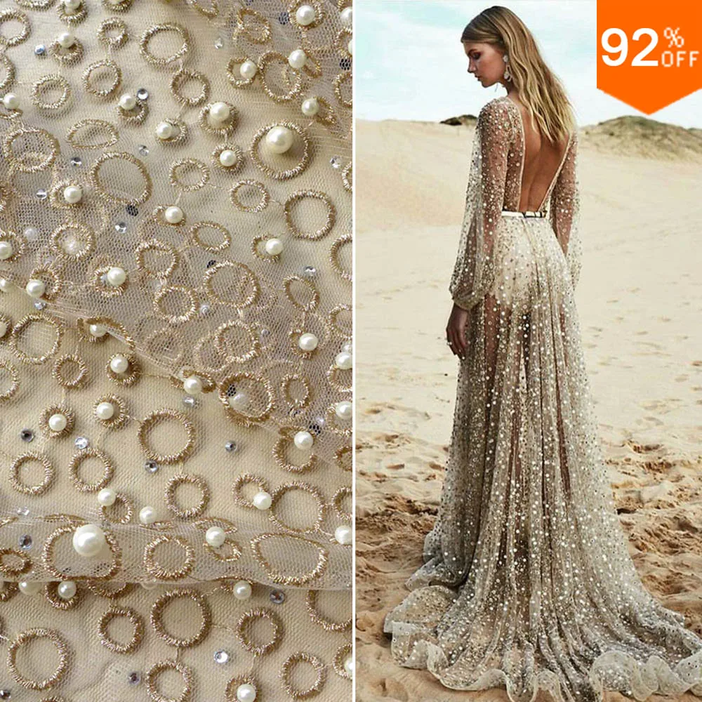 Best luxury Paradise wedding Party Super material For luxurious lady embroidery flashing Beads stones pearls heavy embroidered