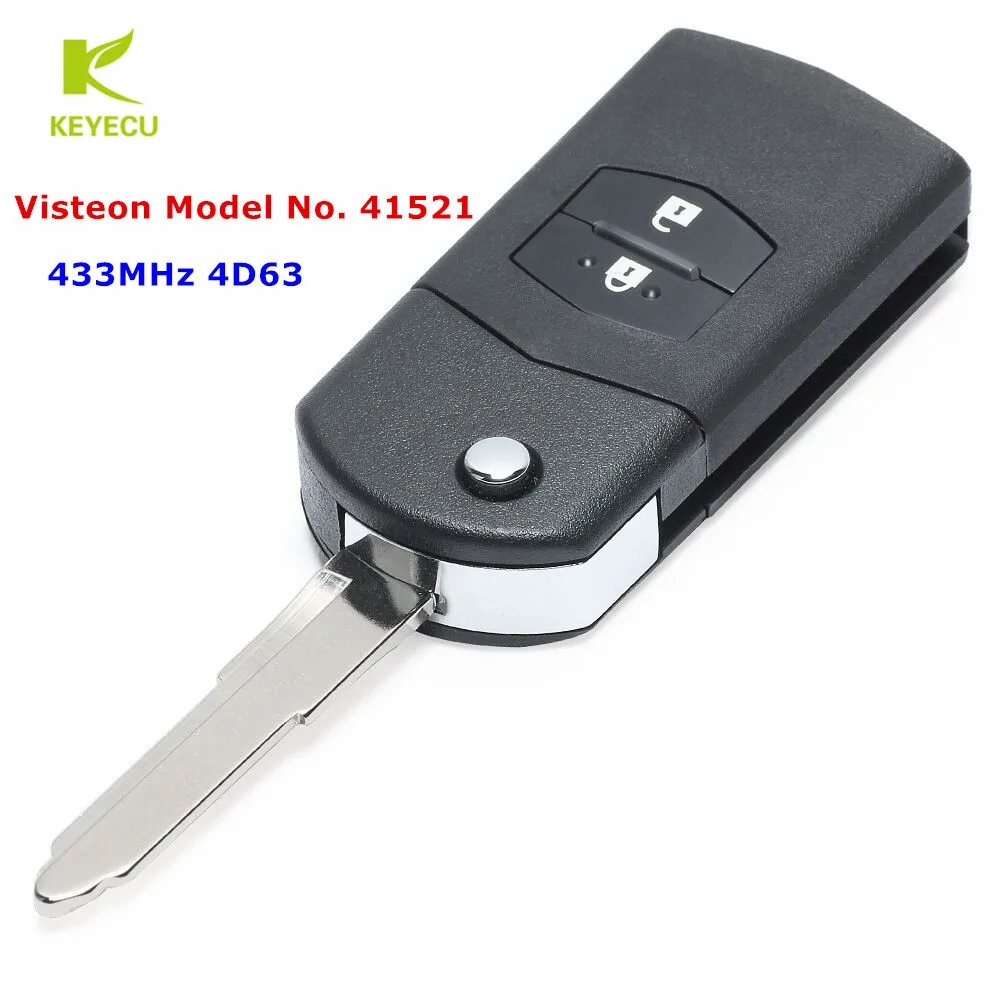 KEYECU Upgraded Flip Remote Car Key Fob 2 Button 433MHz 4D63 for Mazda 2 3 6 CX7 CX9 RX8 Visteon Model No. 41521