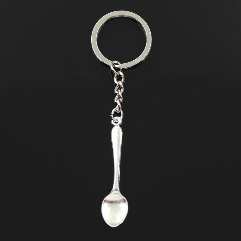 Fashion 30mm Key Ring Metal Key Chain Keychain Jewelry Antique Silver Color Plated Spoon 54x12mm Pendant