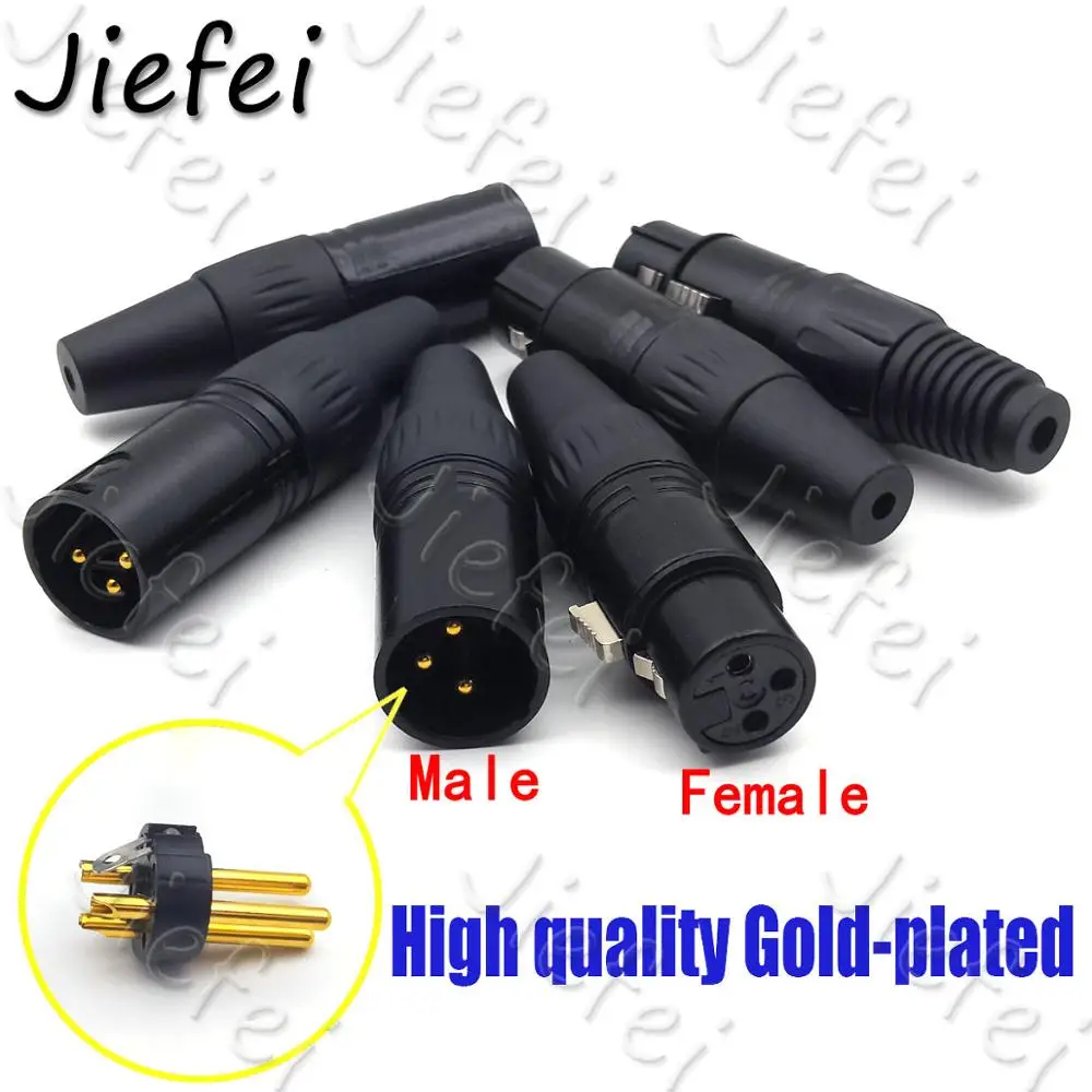 20Set high quality Gold plated XLR 3Pin Audio Microphone Cable Connector Black Male + Female MIC Plug Cable Connect XLR Adapter