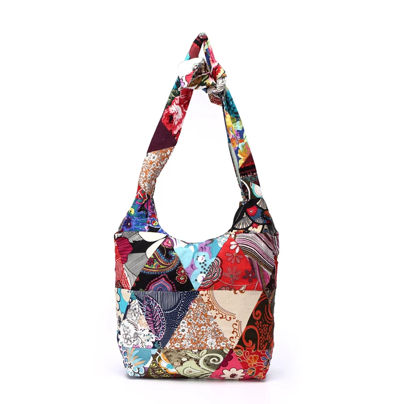 Annmouler Brand Women Sling Shoulder Bag Cotton Fabric Handbags Large Messenger Bag Floral Hobo Bag  Hippie Patchwork Hippie Bag