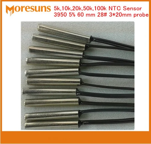 

Free Ship 90pcs NTC thermistor Temperature Sensor available in 5k,10k,20k,50k,100k 3950 5% length 60mm Probe 28# 3*20 NTC