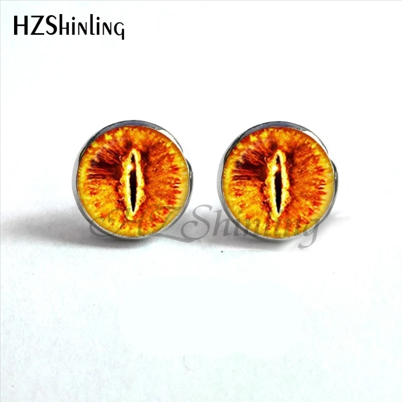 NES-0046  Dragon Eye Stud Earrings Green Blue or Purple  Eye Ear Nail Sauron Eye Jewelry Glass Cabochon Earrings Handmade HZ4