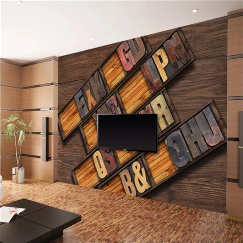 

Custom wallpaper 3d mural retro papel de parede wood frame letter decorative painting mural TV background wall papers home decor