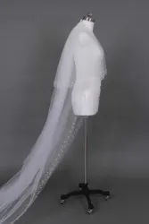 Voile de mariée à 2 niveaux, voile et peigne de mariage brodé avec perles