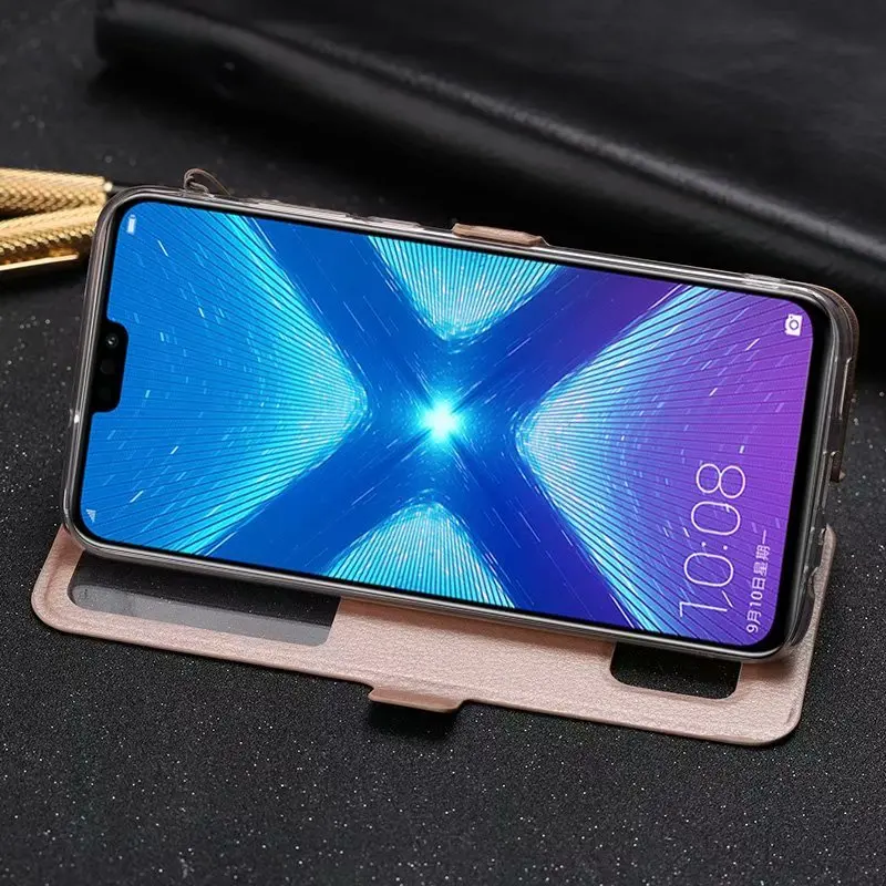 Business Double VieW Window Flip PU Leather Case For Huawei Honor 8X Nova 7 SE  8 SE 8 Pro Lanyard Cover Magnetic Buckle Case