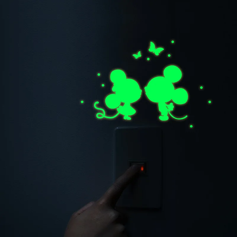 Cartoon Luminous Cute Home Cat Switch Wall Stickers Glow In The Dark Bedroom Decoration Fluorescent Mural Animals Decals Poster