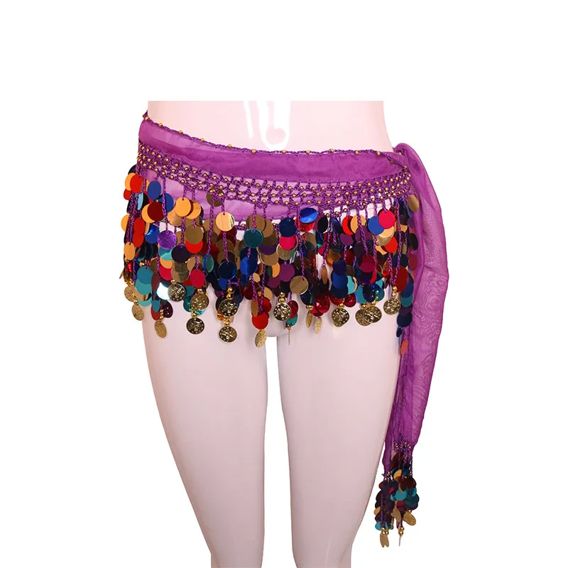 Accesorios de danza del vientre para mujer, cinturón de lentejuelas de colores a la moda, bufanda de cadera, falda, cinturón, cadena de cintura, novedad, 1 ud.