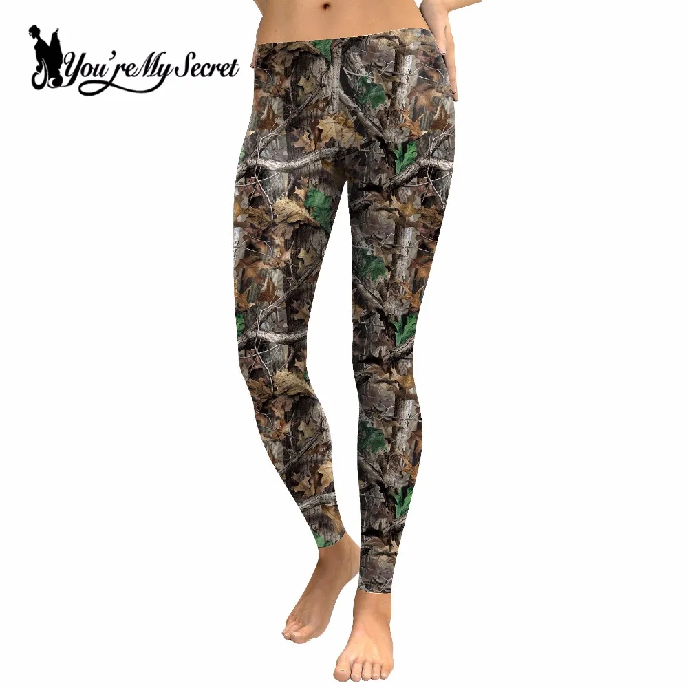 

[You're My Secret] Spring Style Hunt Festival Leggings Women Hunt Group Tree Leaves Printing Leggins High Waist Pants