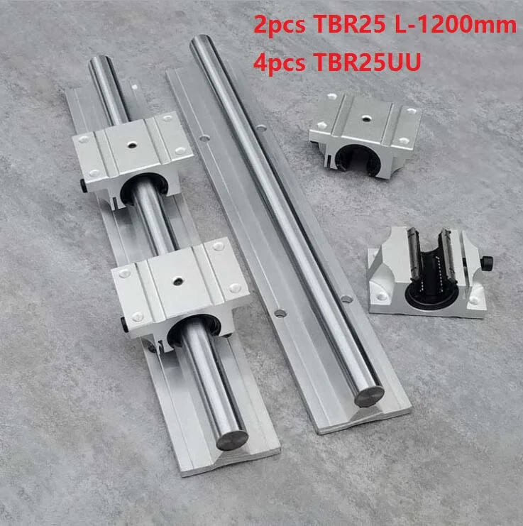 2pcs TBR25 L-1200mm support rail linear guide + 4pcs TBR25UU linear bearing blocks for CNC router parts