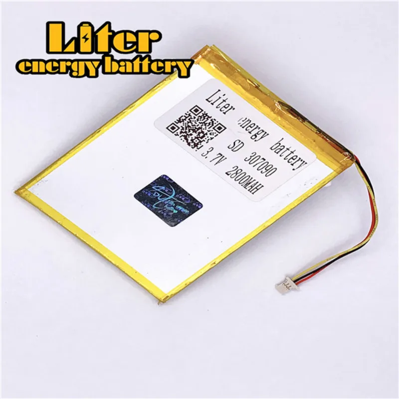 

plug 1.0-3P 307090 2800mah 3.7V Rechargeable lipo battery solar li ion polymer lithium Tablet PC Battery