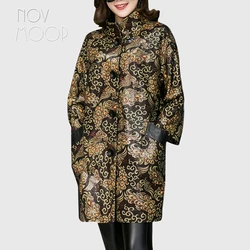 Fashion printed black genuine leather trench coat drop-shoulder real lambskin leather coat outwear plus size casacos LT1873