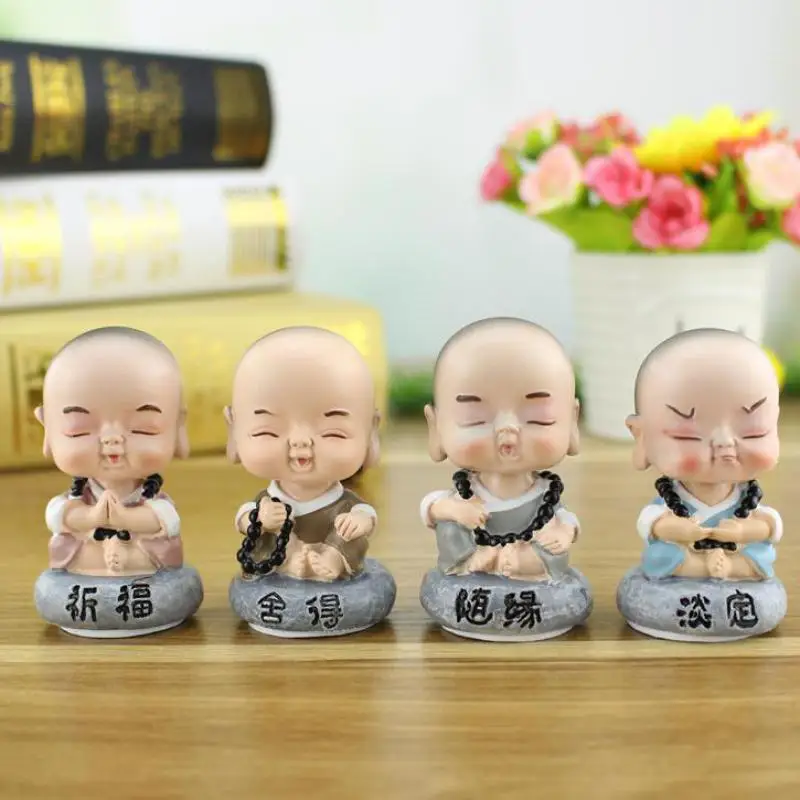 1pcs Kawaii Shaking Head Monk Figurine Crafts Fun Expression Resin Buddha Souvenir Dolls Accessories Craft Supplie Shome Decor